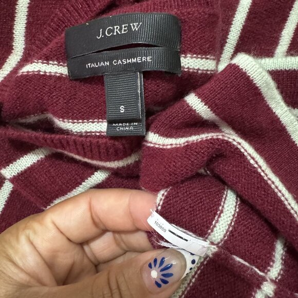 J. Crew Womens Burgundy/Green Cashmere 3/4 Sleeve Striped Round Neck Size S - Picture 7 of 7